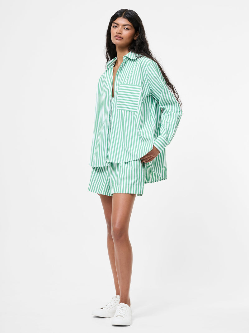 French Connection Stripe Relaxed Popover Shirt Jelly Bean/White