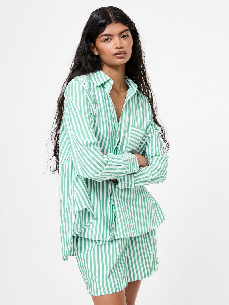 French Connection Stripe Relaxed Popover Shirt Jelly Bean/White