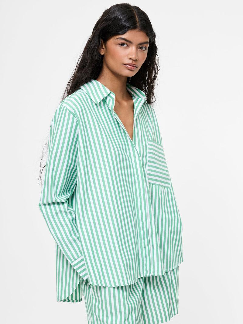 French Connection Stripe Relaxed Popover Shirt Jelly Bean/White
