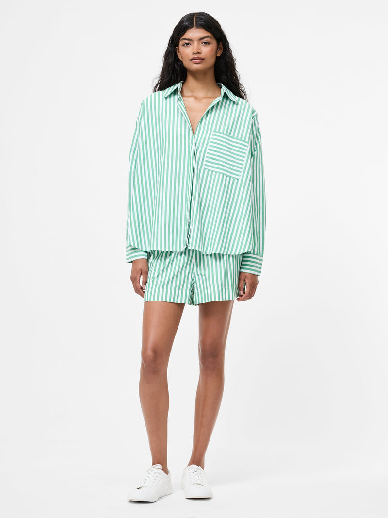 french connection Stripe Relaxed Popover Shirt Jelly Bean/White
