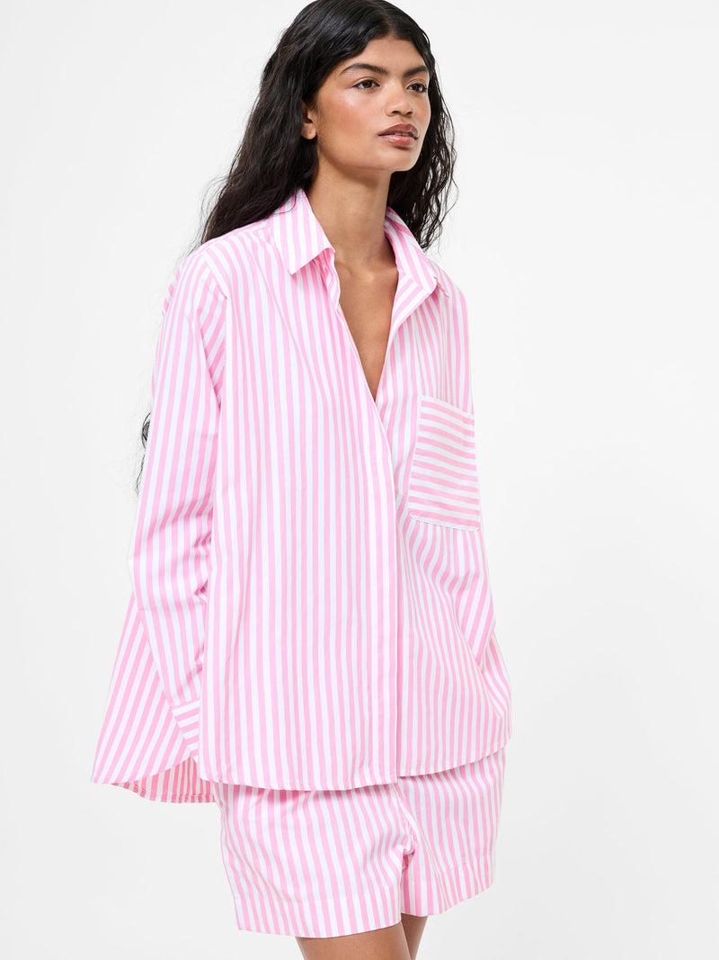 French Connection Stripe Relaxed Popover Shirt Pink/White