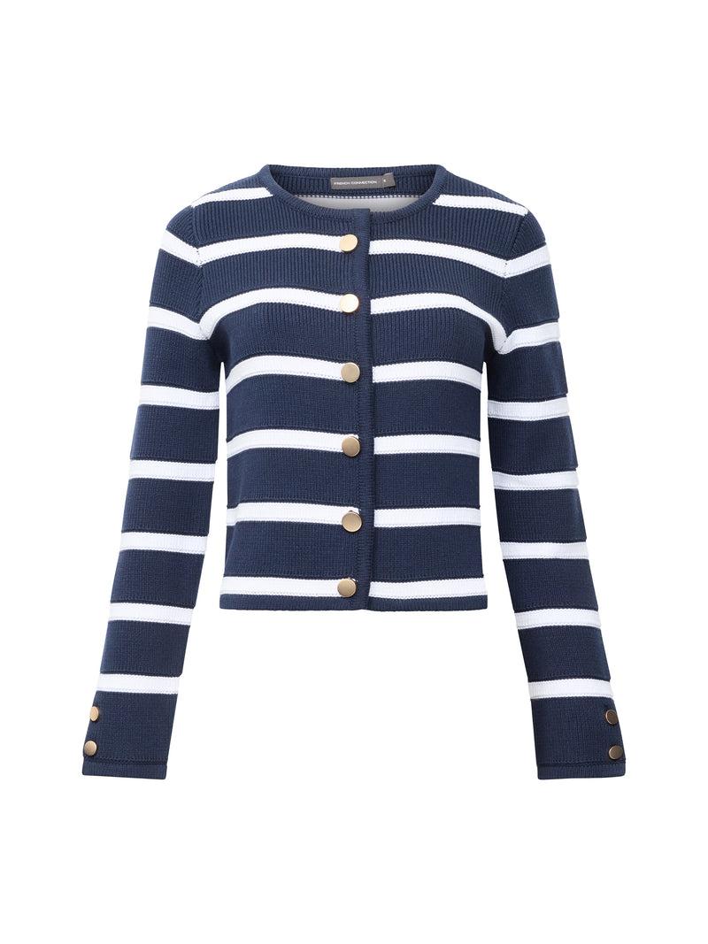 french connection Striped Knitted Coatigan Midnight/White
