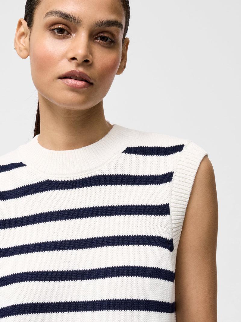 French Connection Striped Oversize Knit Tank Ecru/Midnight