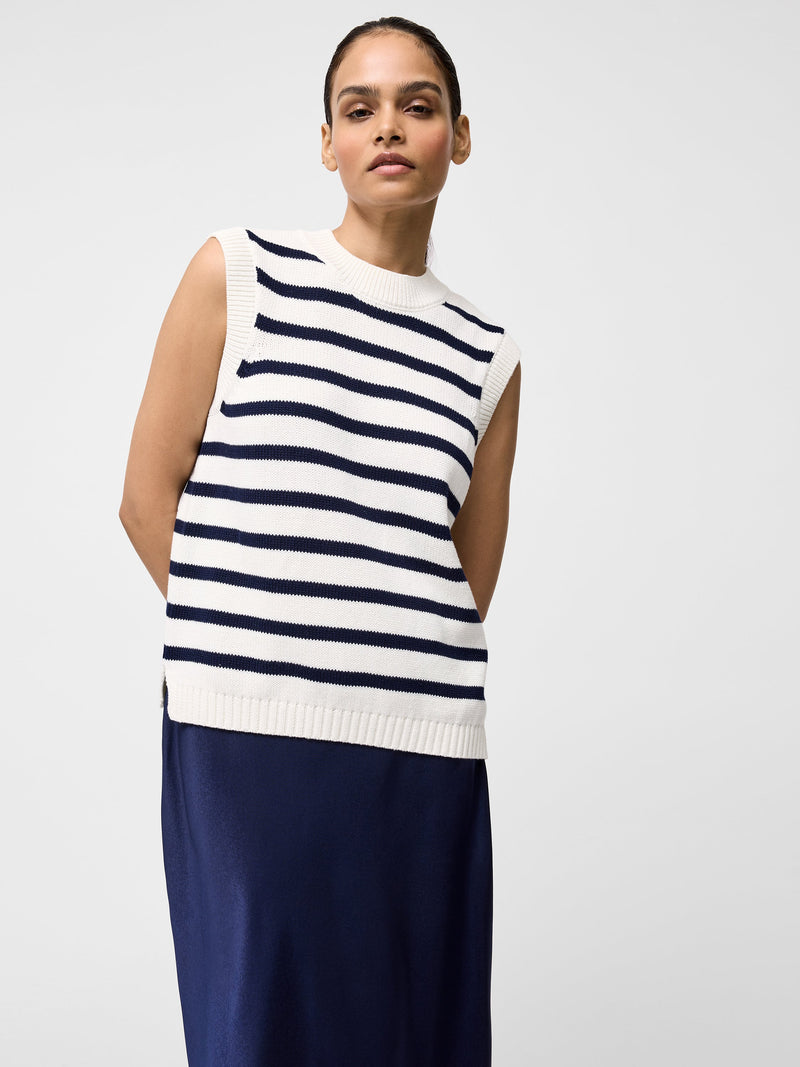 French Connection Striped Oversize Knit Tank Ecru/Midnight