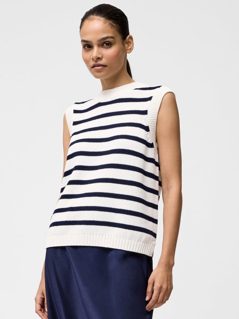 french connection Striped Oversize Knit Tank Ecru/Midnight