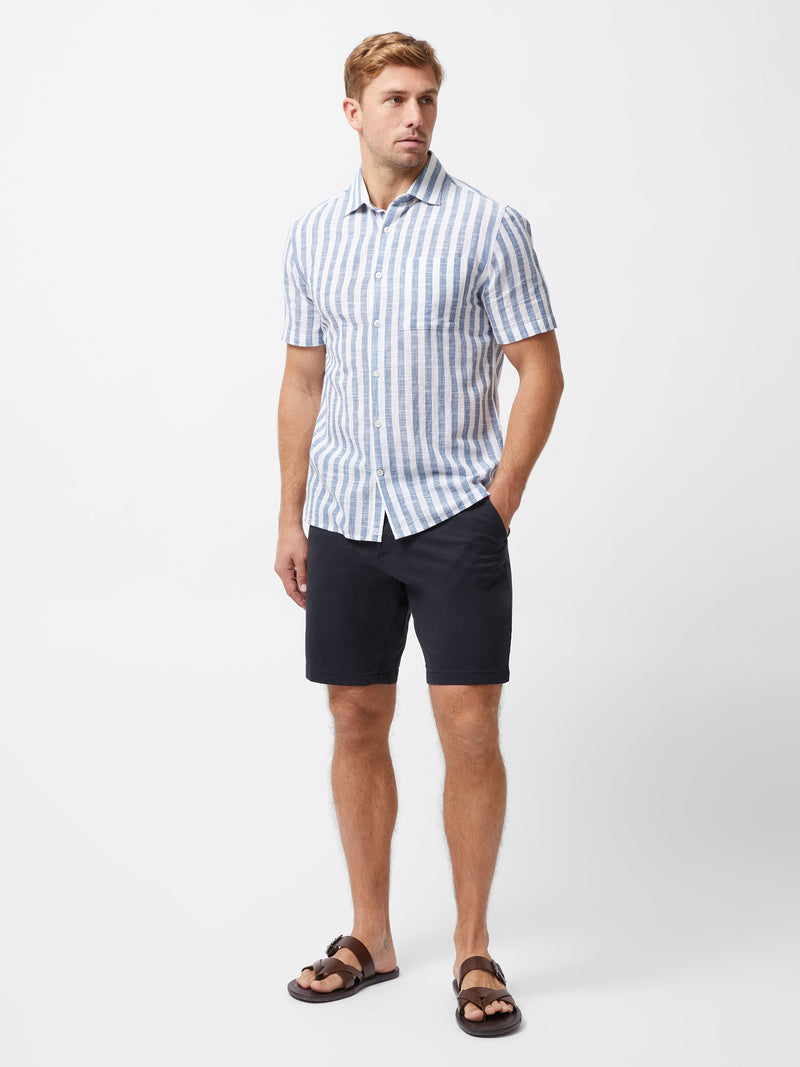 French Connection Striped Short Sleeve Shirt White/Blue Stripe