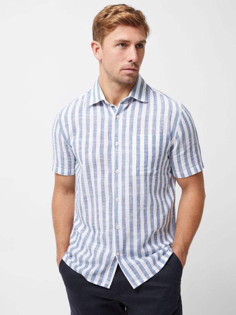 french connection Striped Short Sleeve Shirt White/Blue Stripe