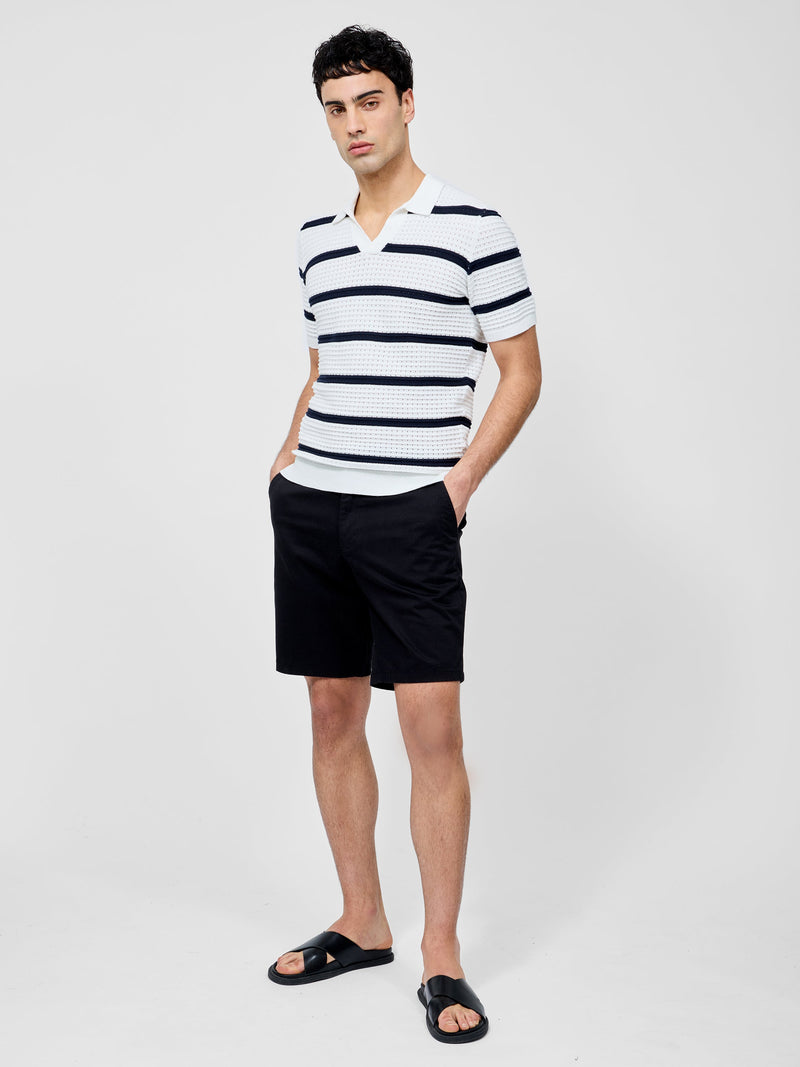 French Connection Striped Textured Trophy Neck Shirt Ecru/Navy