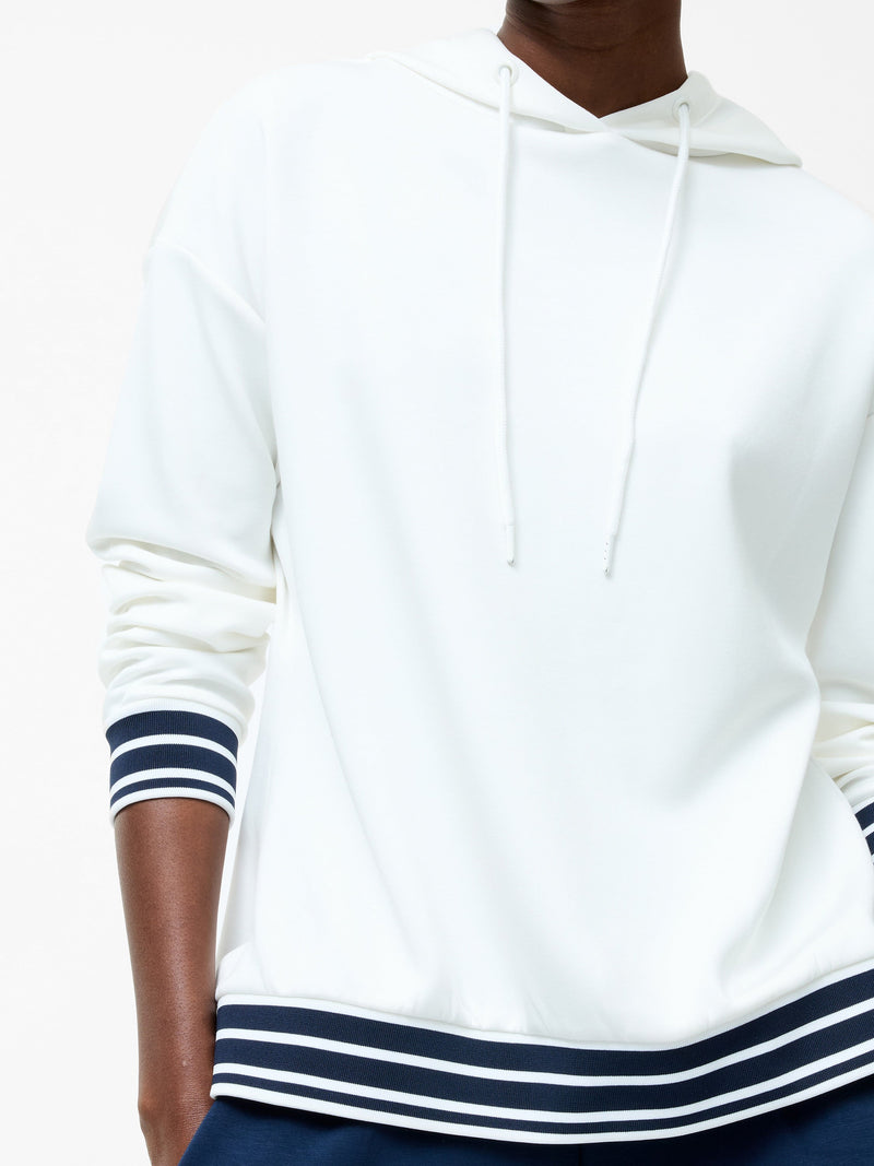French Connection Striped Trim Pullover Hoodie Summer White/Midnight