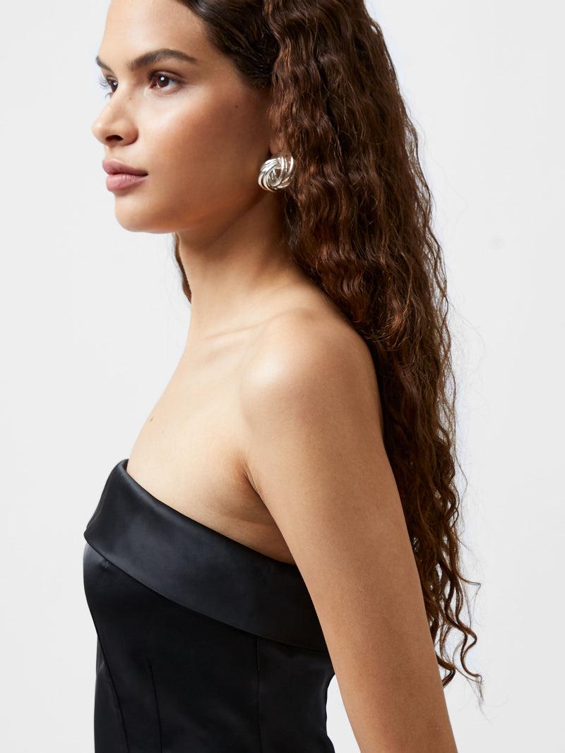 French Connection Structured Satin Bandeau Mini Dress Black