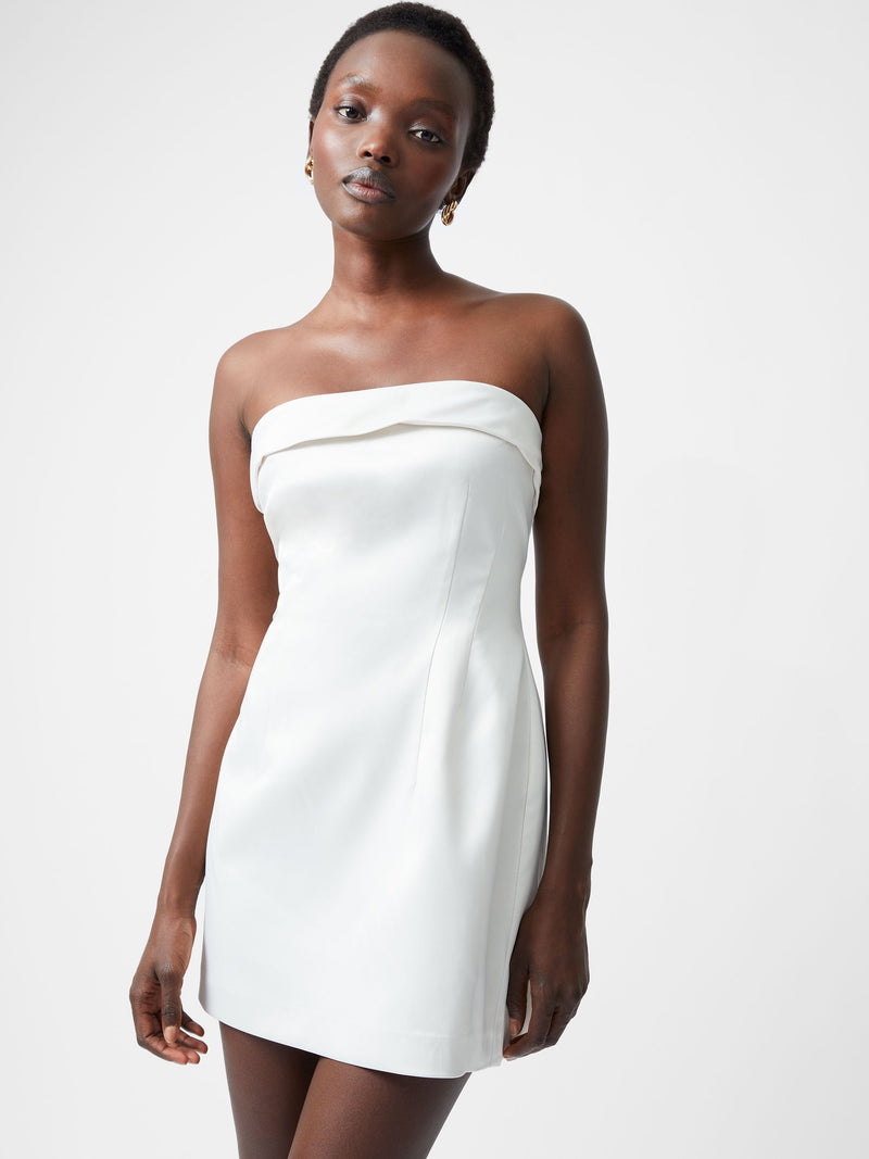 french connection Structured Satin Bandeau Mini Dress Classic Cream