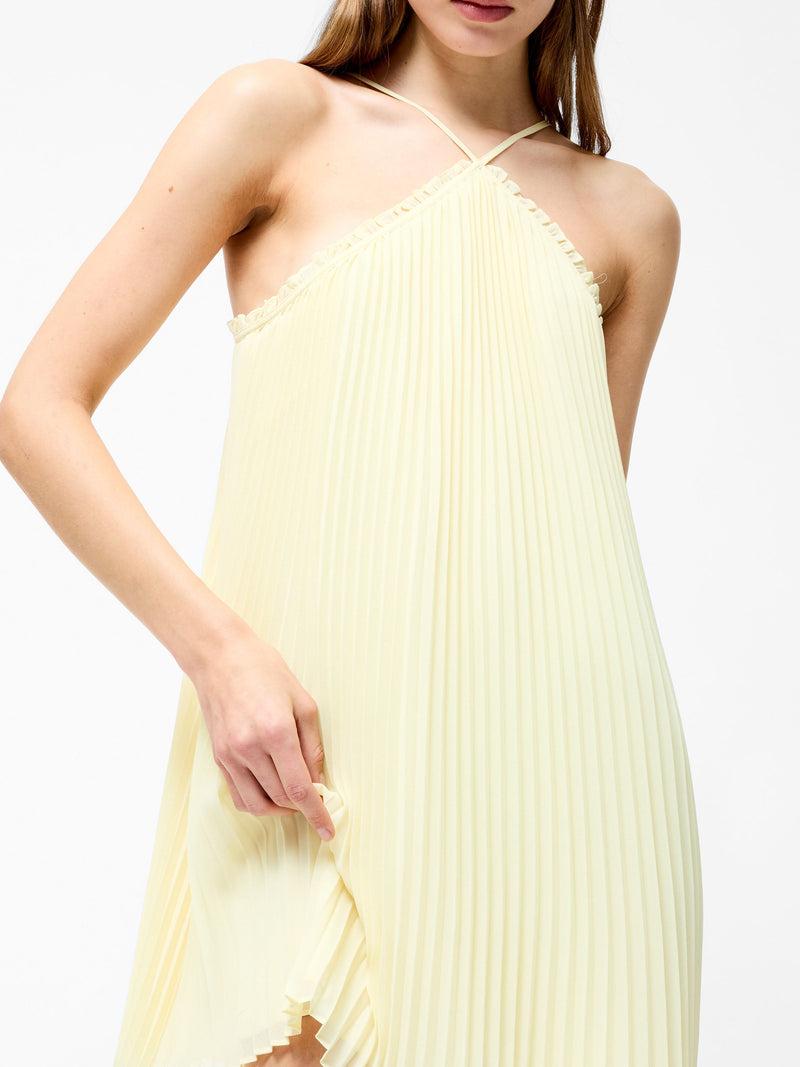 French Connection Sunburst Pleated Halterneck Mini Dress Cornsilk Yellow