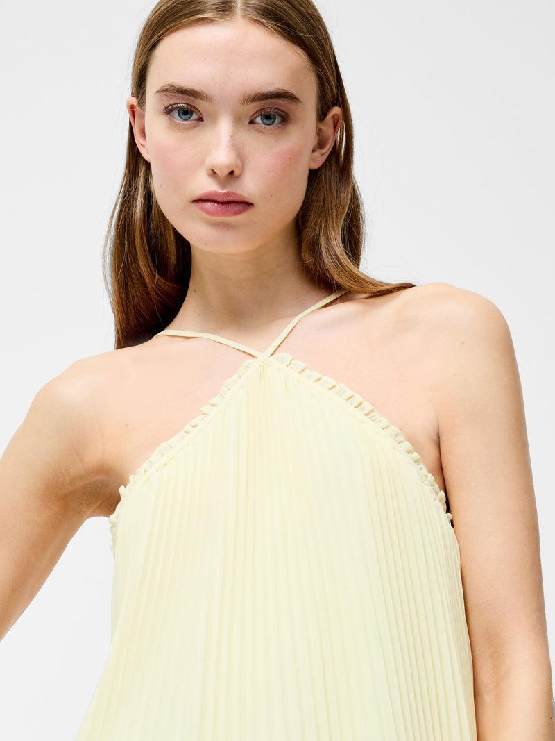 French Connection Sunburst Pleated Halterneck Mini Dress Cornsilk Yellow