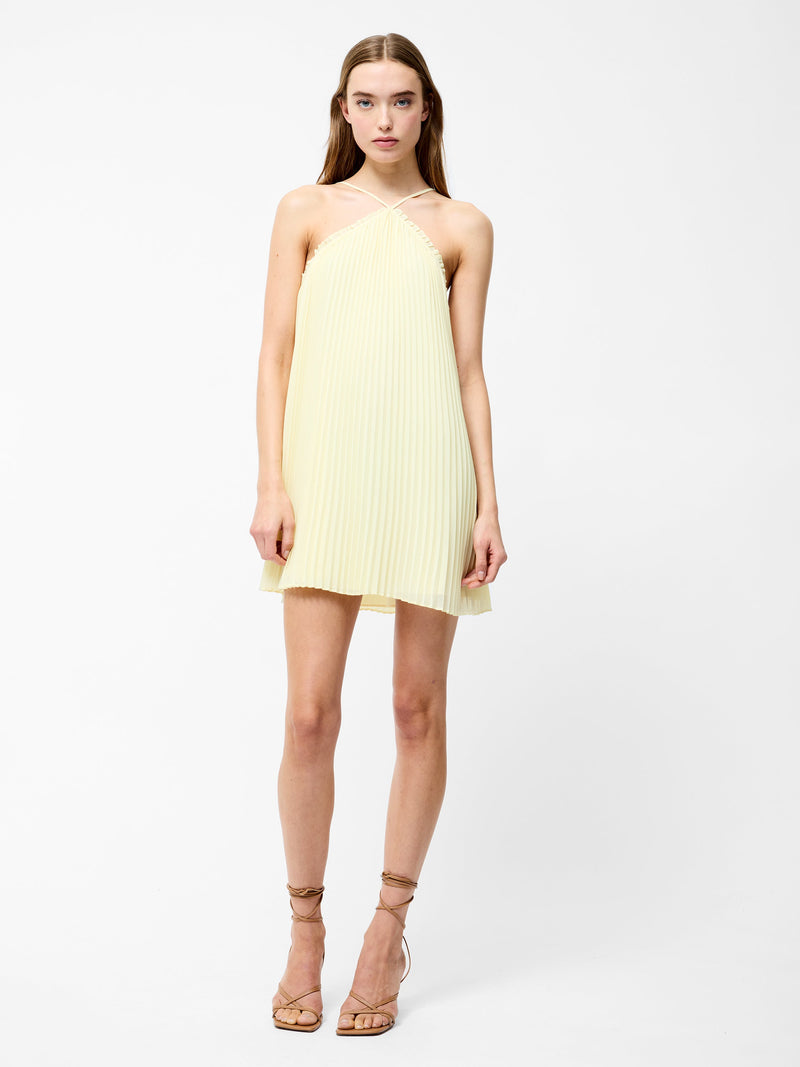 French Connection Sunburst Pleated Halterneck Mini Dress Cornsilk Yellow