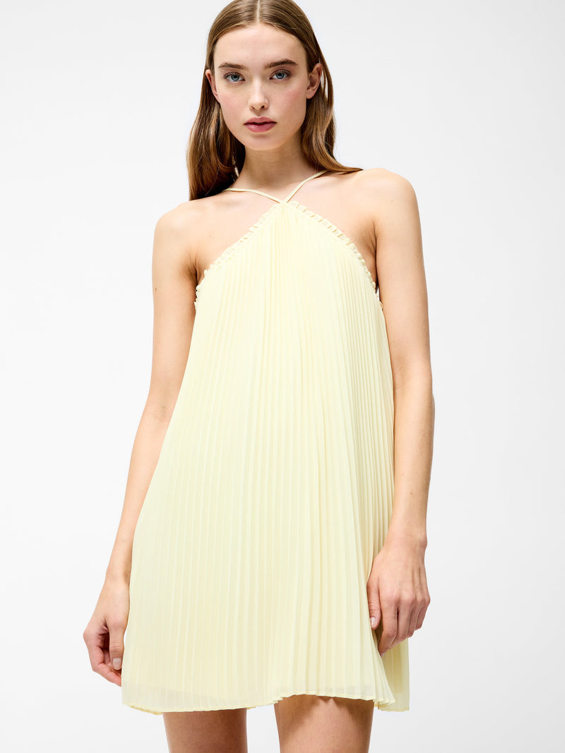 french connection Sunburst Pleated Halterneck Mini Dress Cornsilk Yellow