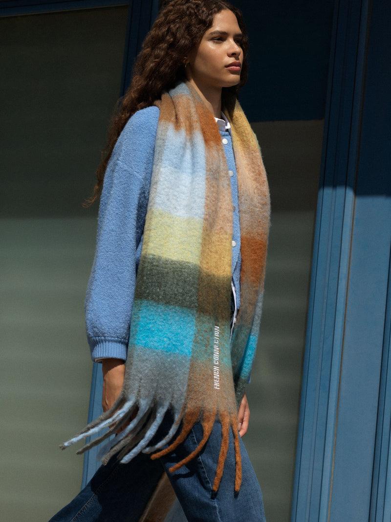 french connection Super Soft Check Scarf Multi Blue