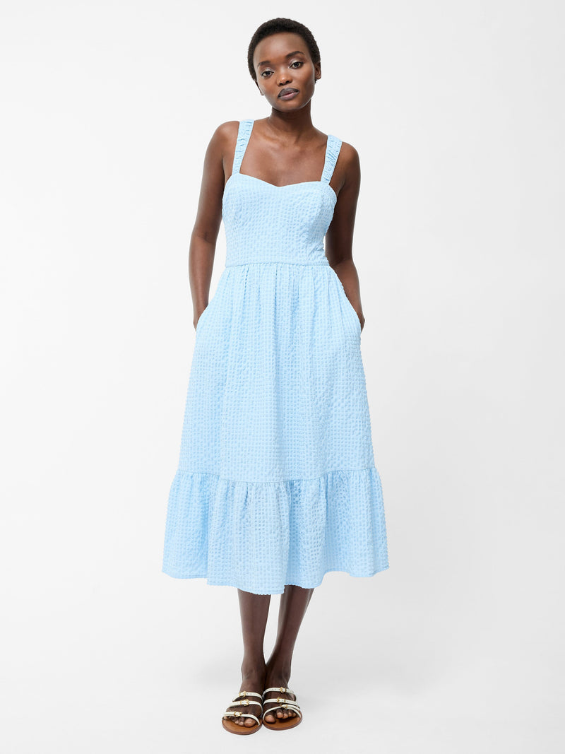 French Connection Sweetheart Textured Strap Midi Dress Cashmere Blue