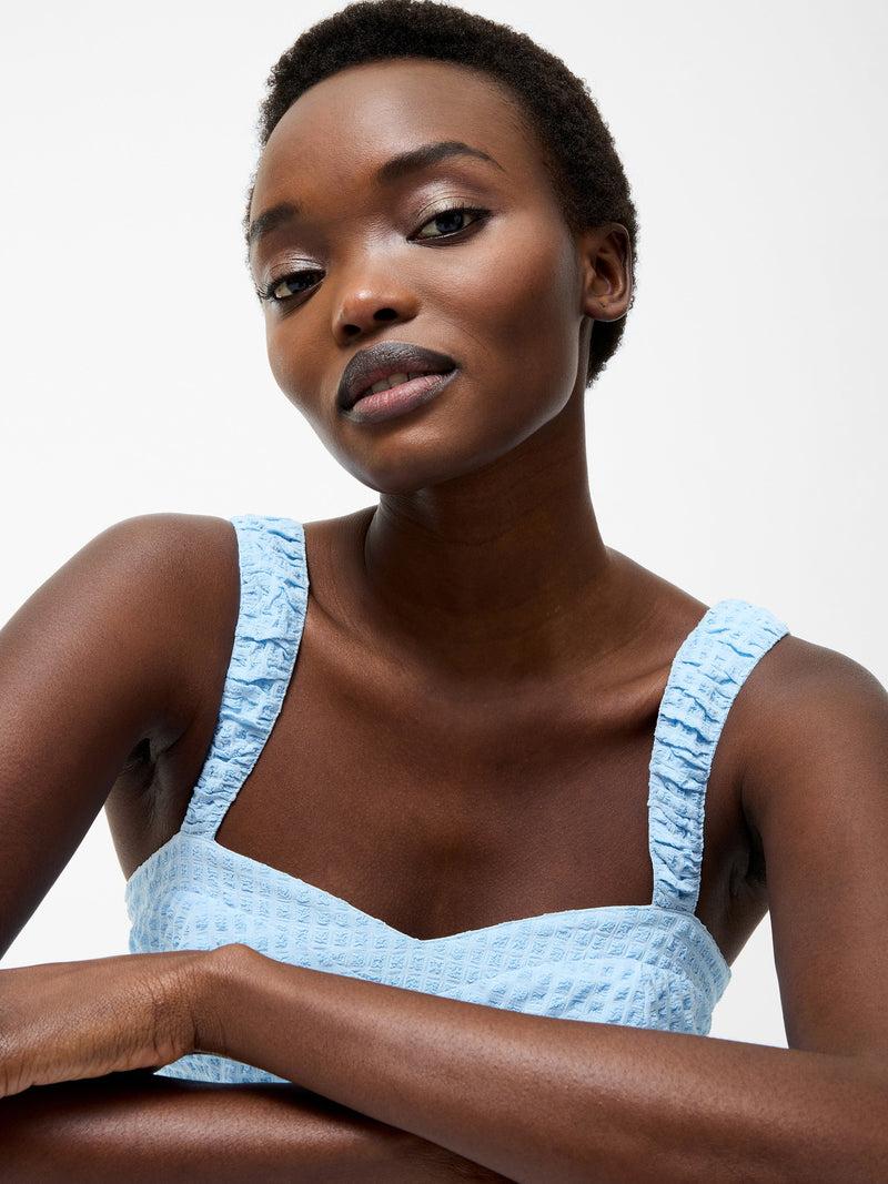 French Connection Sweetheart Textured Strap Midi Dress Cashmere Blue