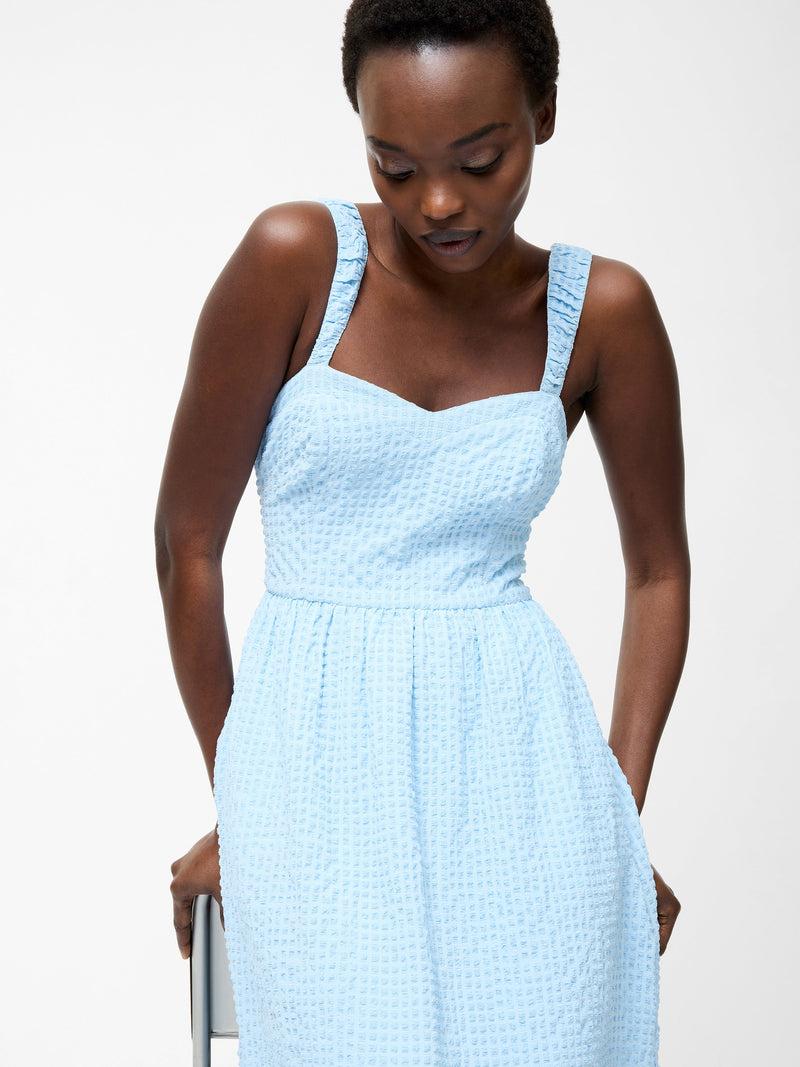 french connection Sweetheart Textured Strap Midi Dress Cashmere Blue