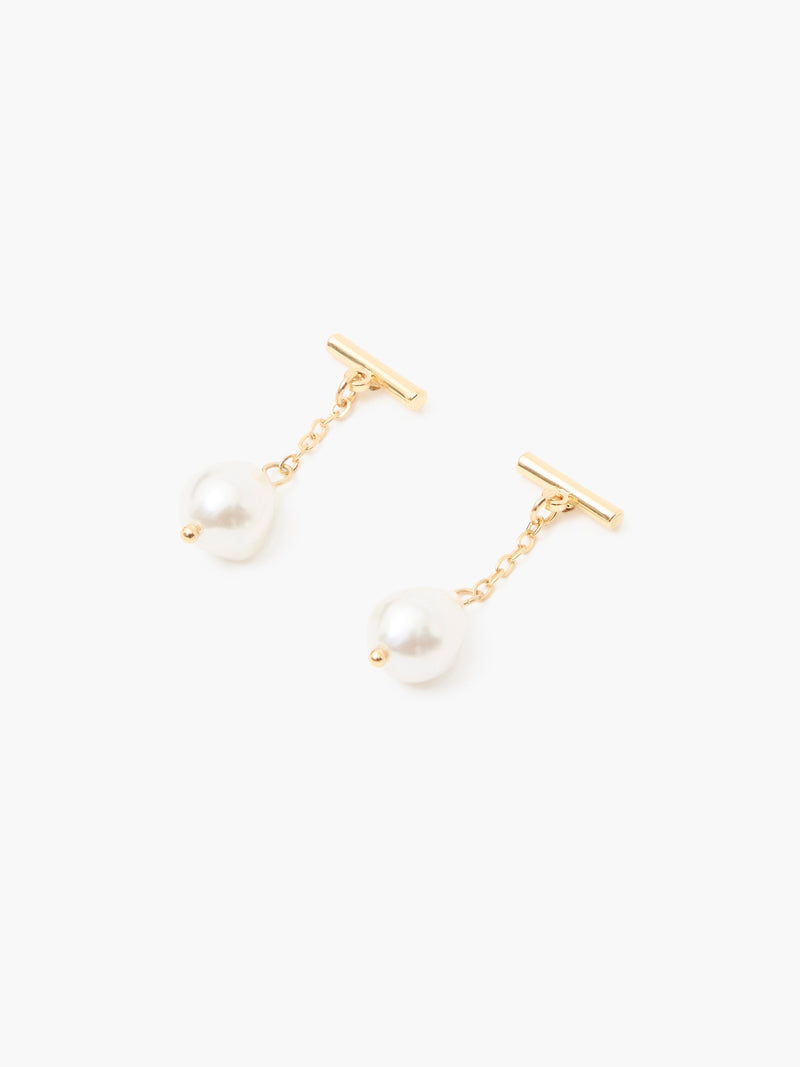 French Connection T-Bar Pearl Drop Earrings Pearl/Gold