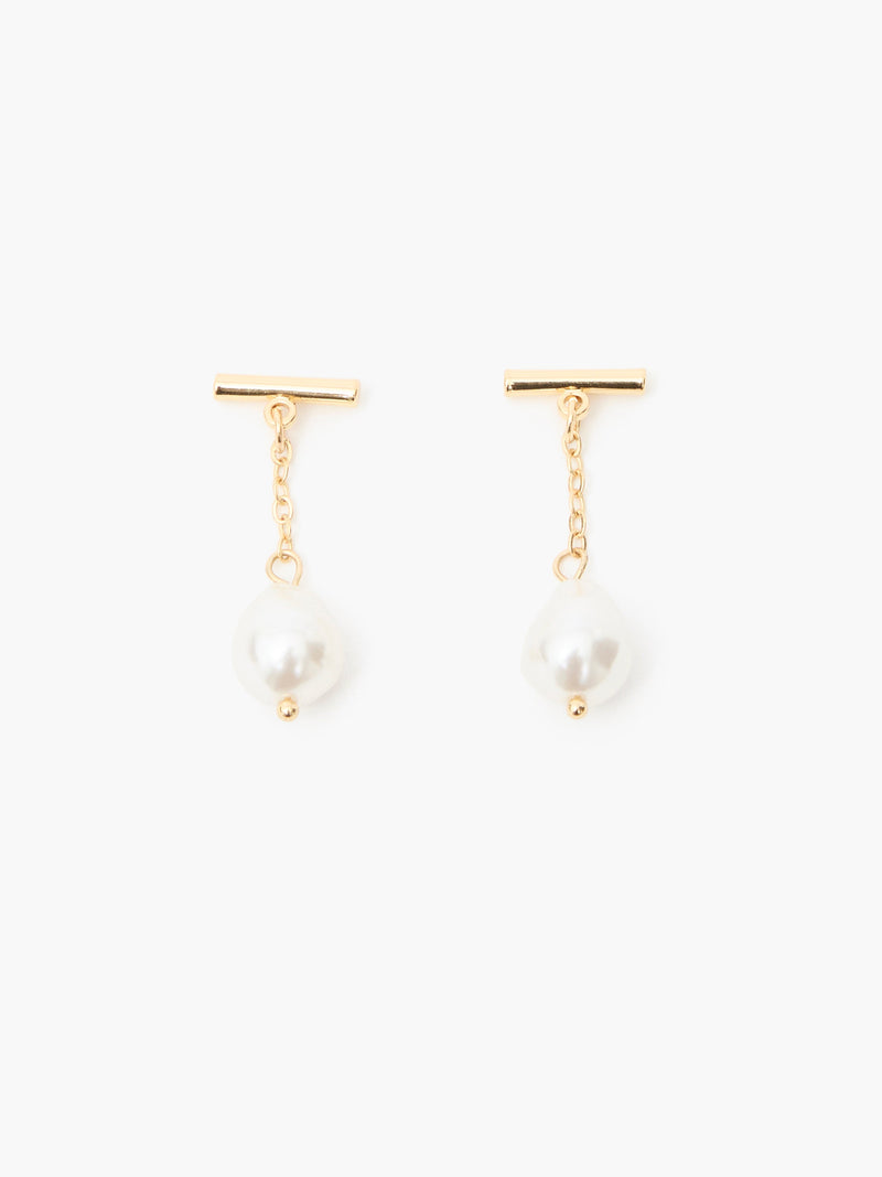 french connection T-Bar Pearl Drop Earrings Pearl/Gold