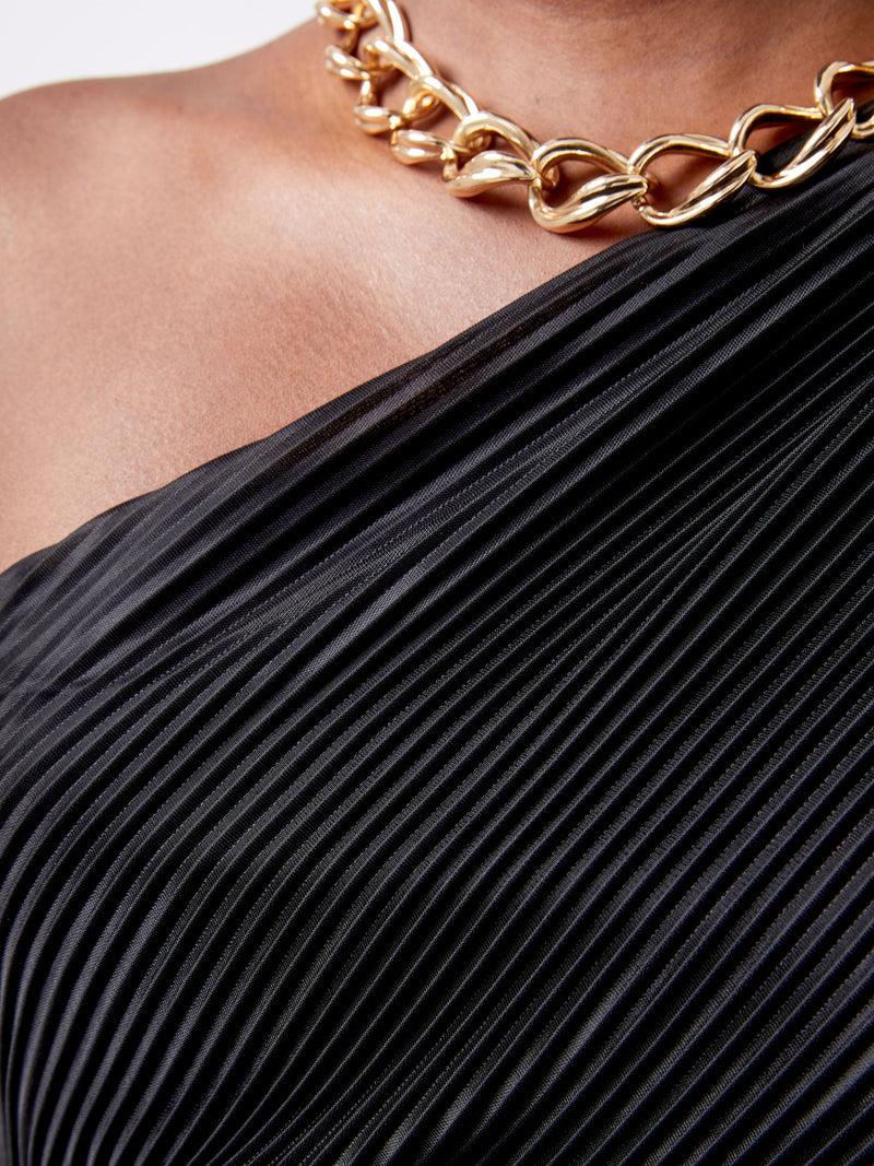 French Connection Talitha Plisse One Shoulder Maxi Dress Blackout