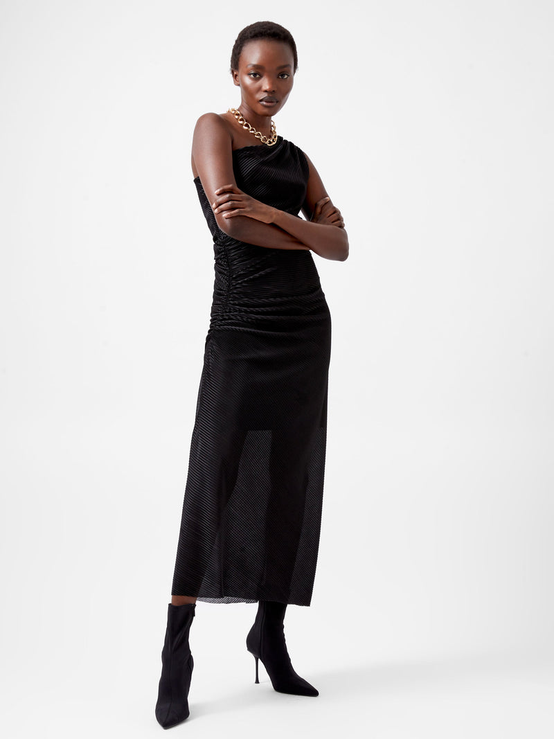French Connection Talitha Plisse One Shoulder Maxi Dress Blackout