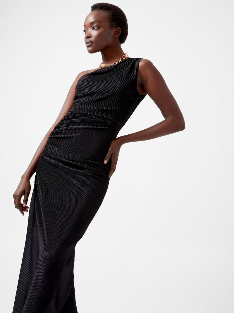 french connection Talitha Plisse One Shoulder Maxi Dress Blackout