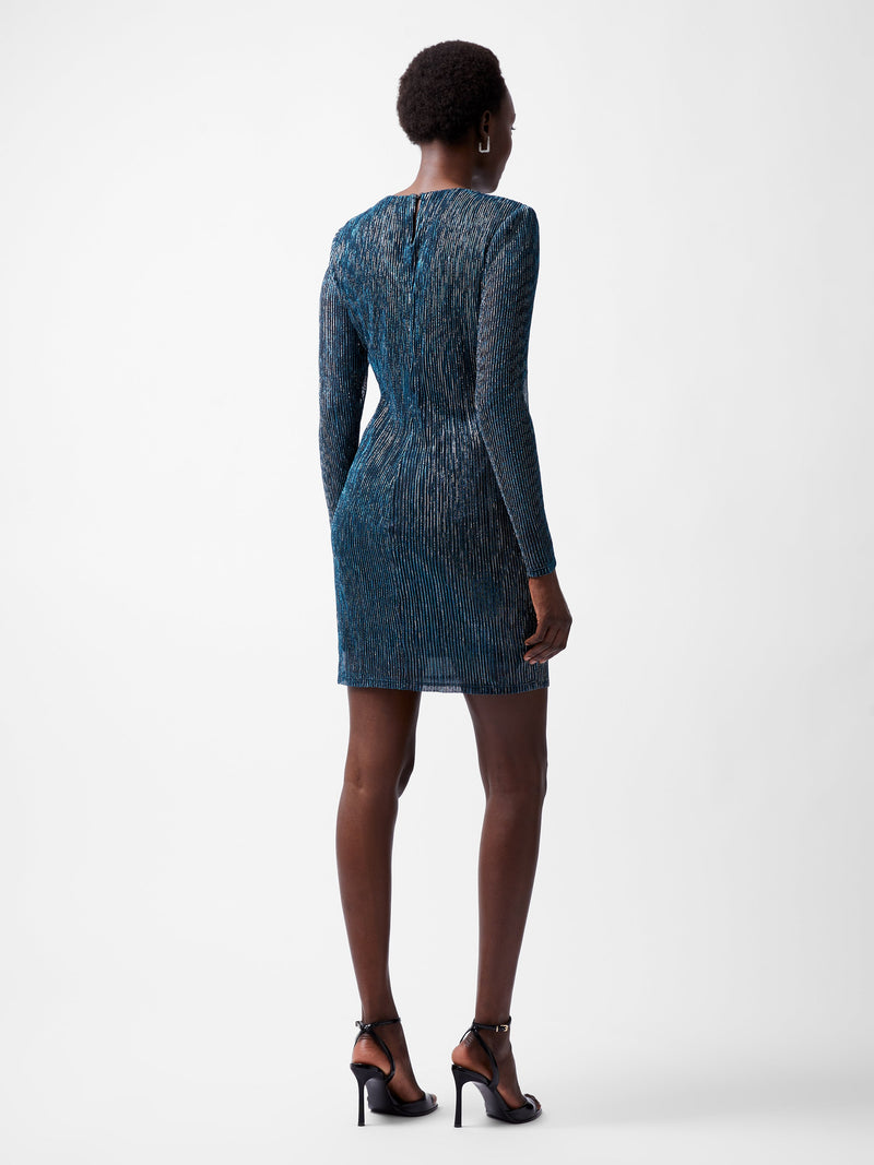 French Connection Tamy Lurex Long Sleeve Fitted Mini Dress Silver