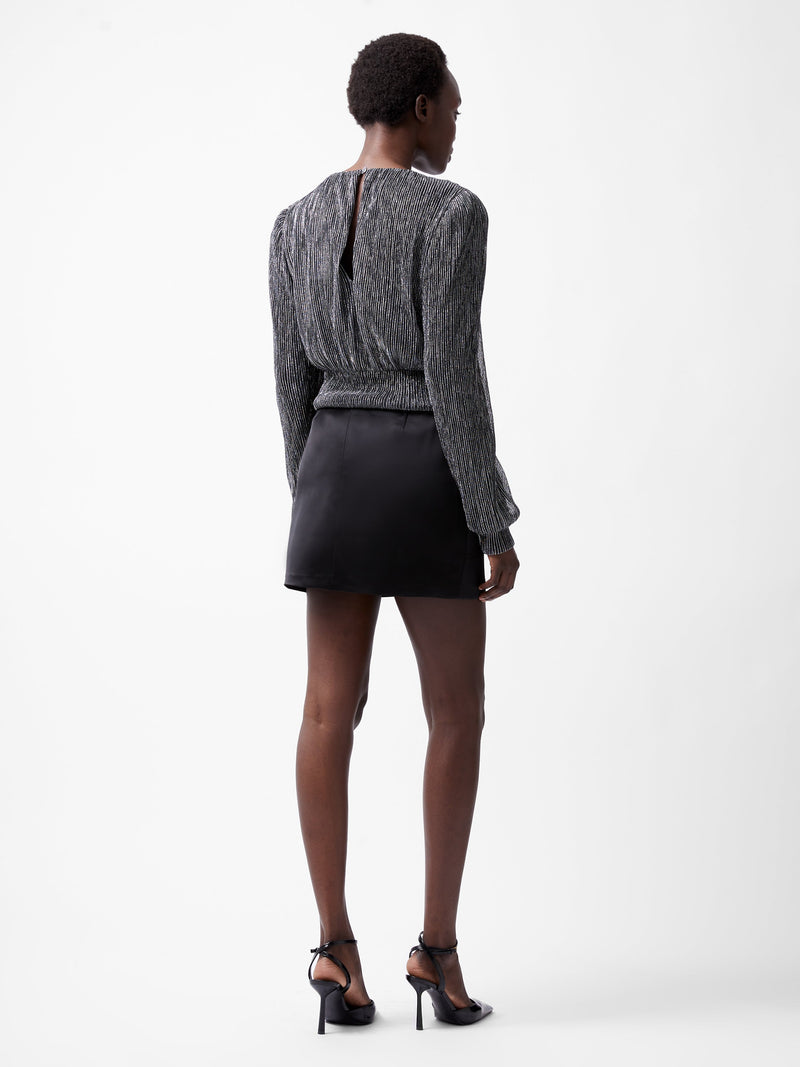 French Connection Tamy Lurex Plisse Long Sleeve Top Silver