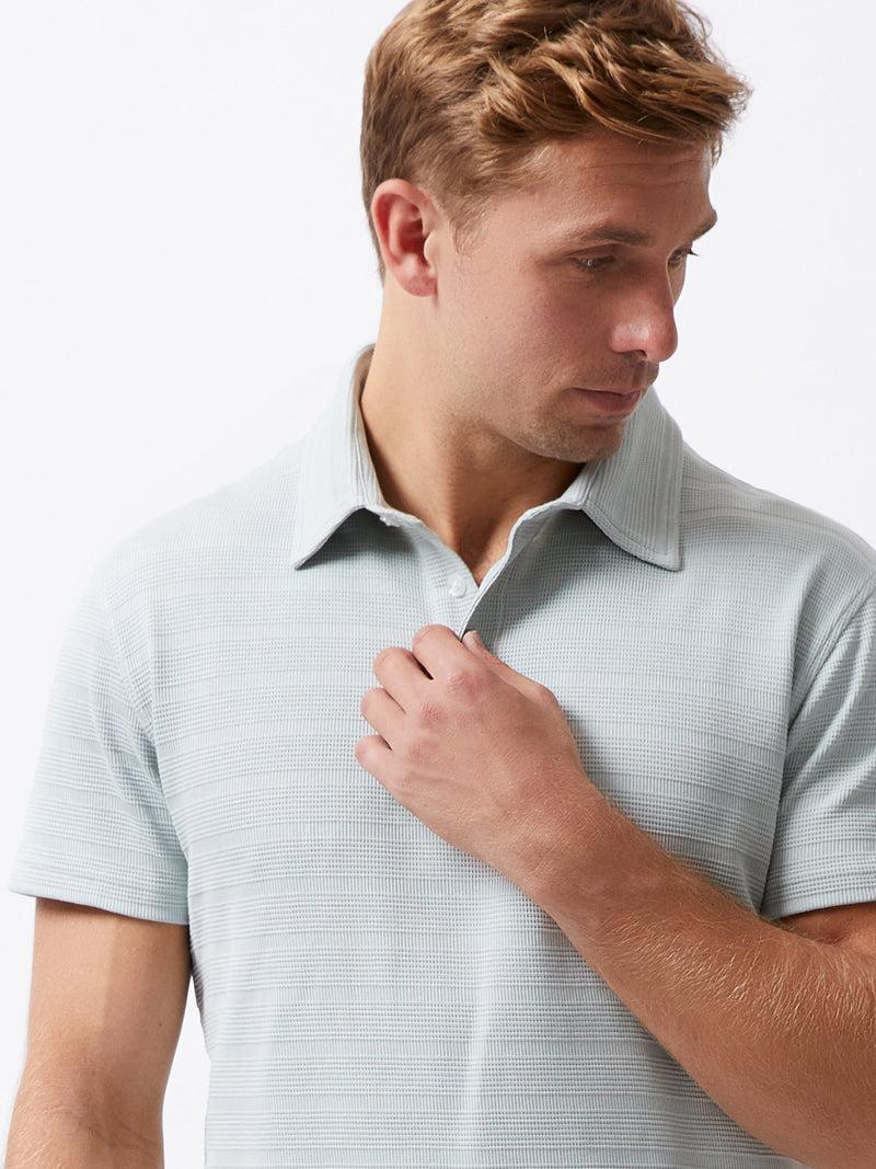 French Connection Textured Button Polo Shirt Mist Green