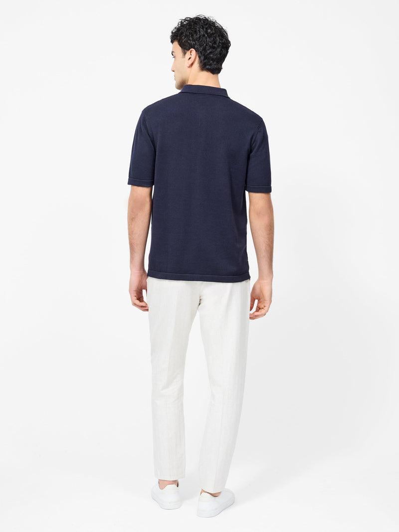 French Connection Textured Jacquard Block Polo Shirt Navy