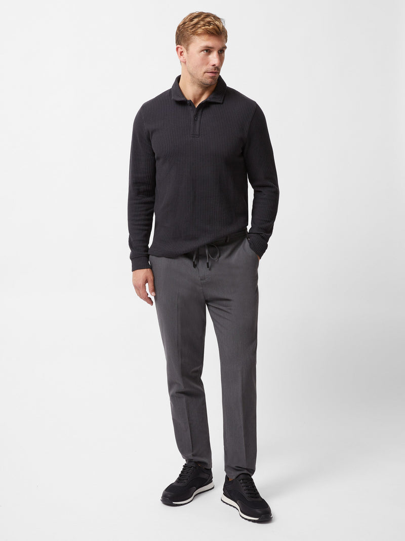 French Connection Textured Long Sleeve Polo Shirt Black
