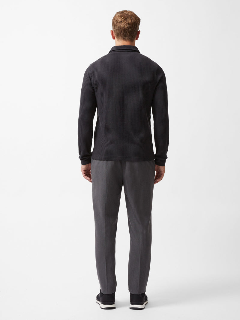 French Connection Textured Long Sleeve Polo Shirt Black