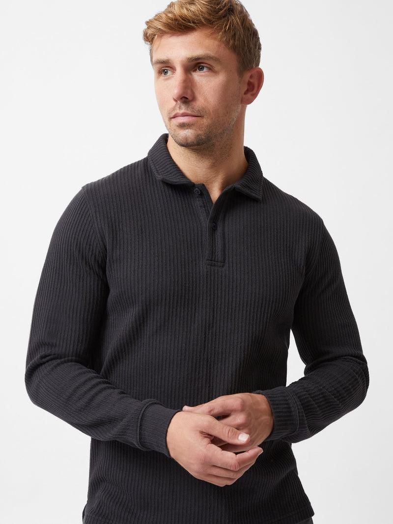 french connection Textured Long Sleeve Polo Shirt Black