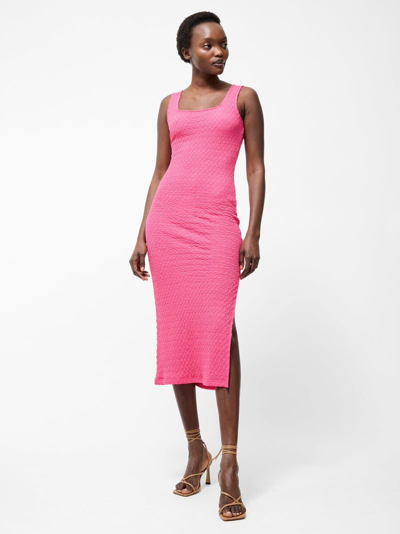 french connection Textured Square Neck Maxi Dress Raspberry Sorbet