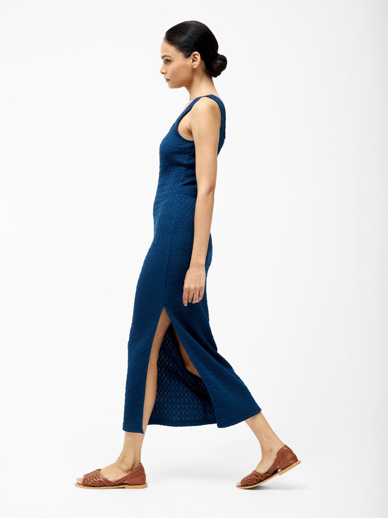 French Connection Textured Square Neck Midi Dress Midnight