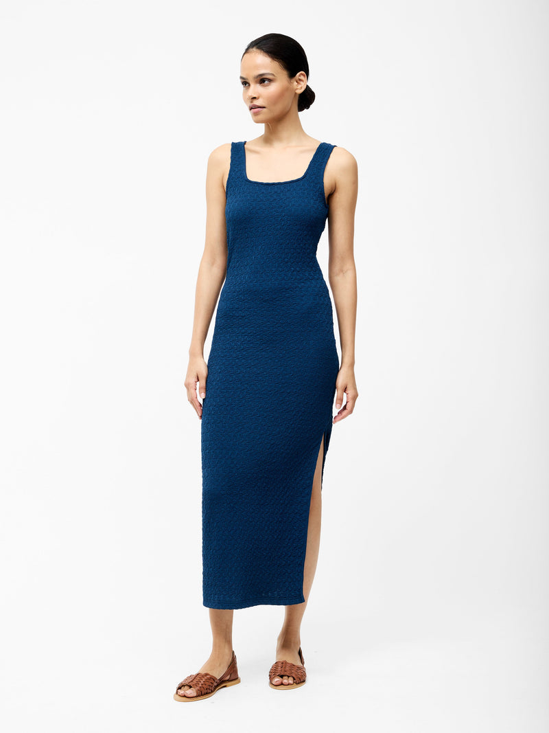 French Connection Textured Square Neck Midi Dress Midnight
