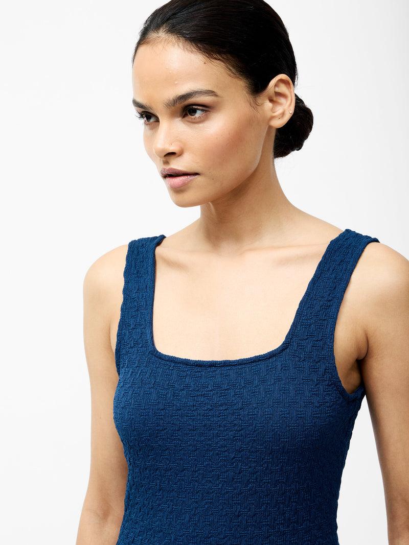 French Connection Textured Square Neck Midi Dress Midnight