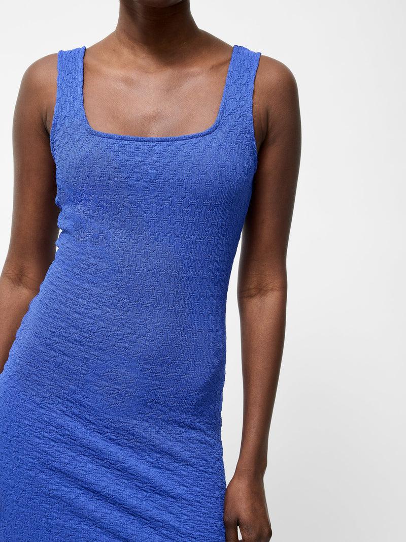French Connection Textured Square Neck Midi Dress Royal Blue
