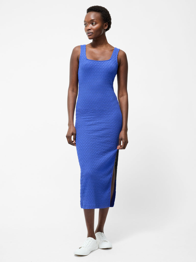 french connection Textured Square Neck Midi Dress Royal Blue