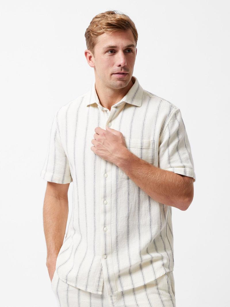 French Connection Textured Stripe Short Sleeve Shirt Ecru/Navy