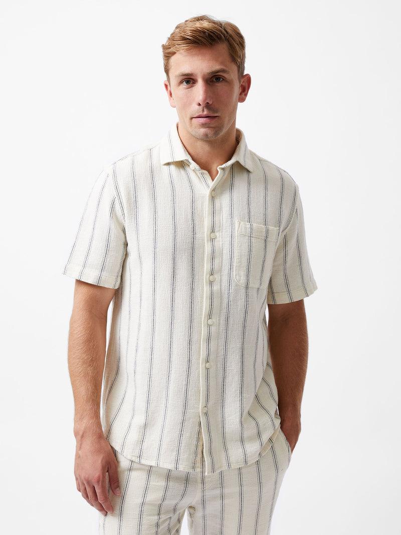 French Connection Textured Stripe Short Sleeve Shirt Ecru/Navy