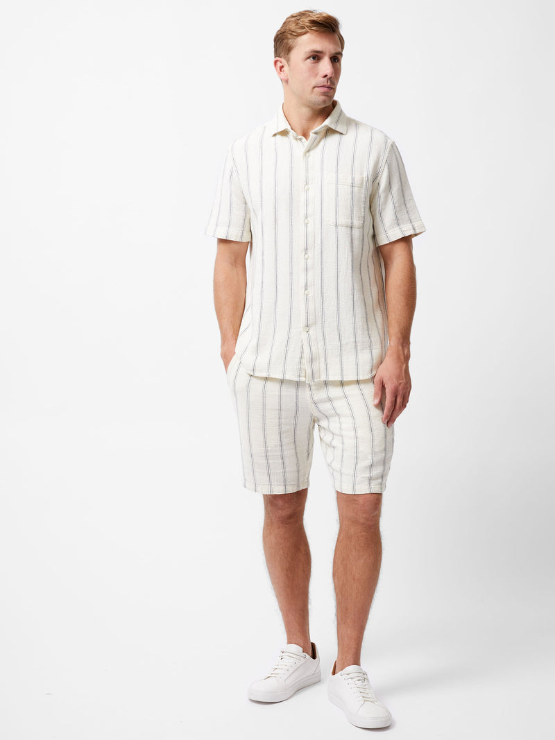 french connection Textured Stripe Short Sleeve Shirt Ecru/Navy