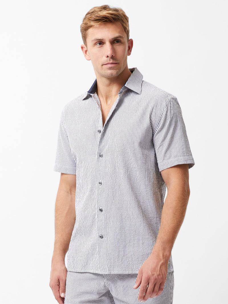 French Connection Ticking Stripe Short Sleeve Shirt Navy/White