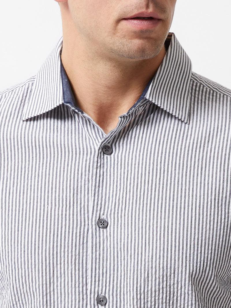 French Connection Ticking Stripe Short Sleeve Shirt Navy/White