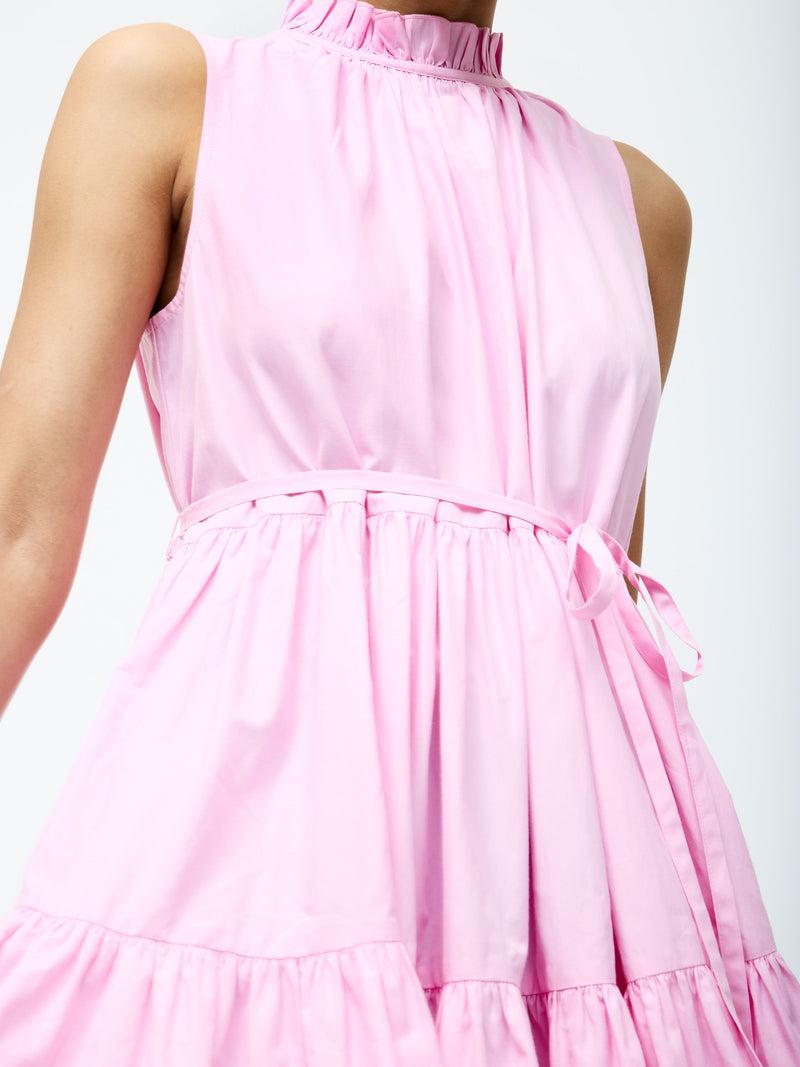 French Connection Tiered Poplin Mini Dress Strawberry Shake
