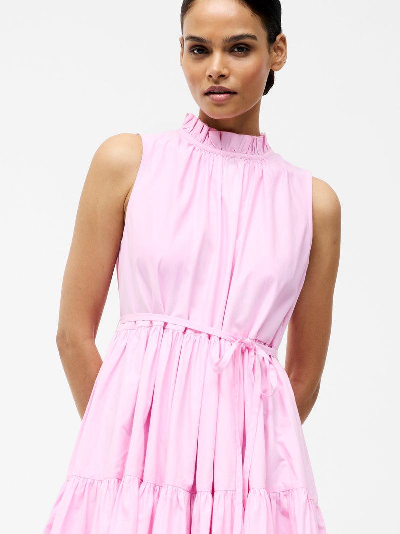 French Connection Tiered Poplin Mini Dress Strawberry Shake