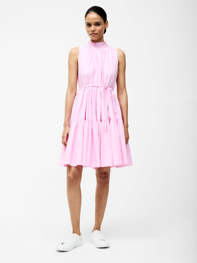 French Connection Tiered Poplin Mini Dress Strawberry Shake