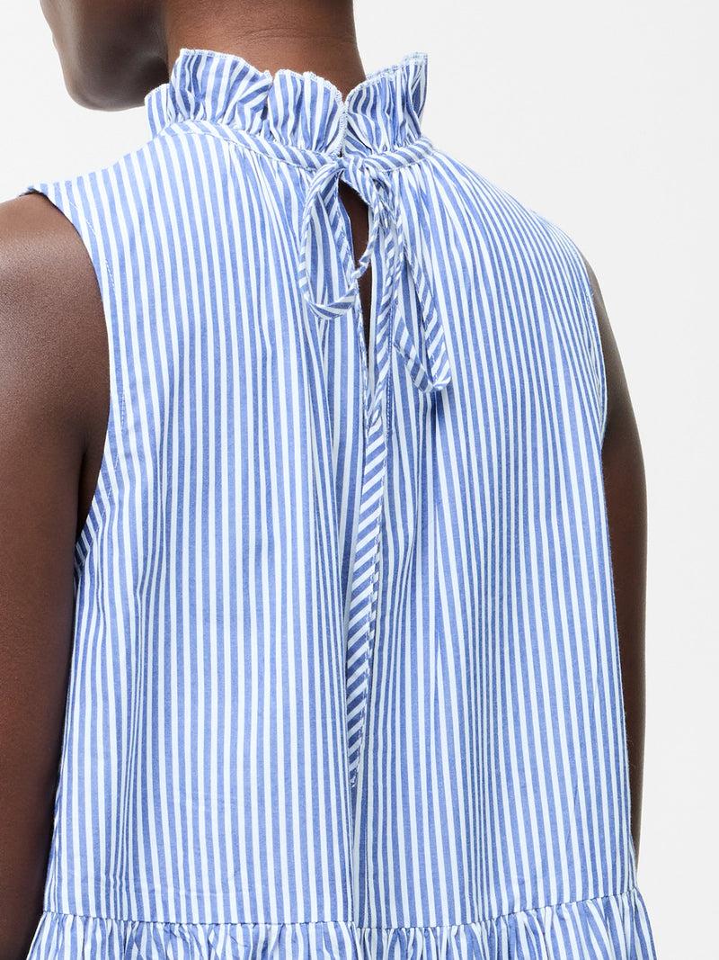 French Connection Tiered Stripe Poplin Dress Blue/White